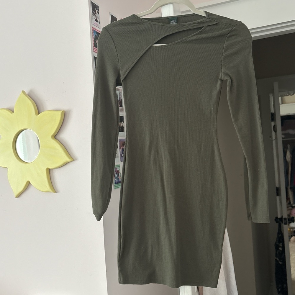 Wild Fable Gray and Green Asymmetrical Bodycon Dress